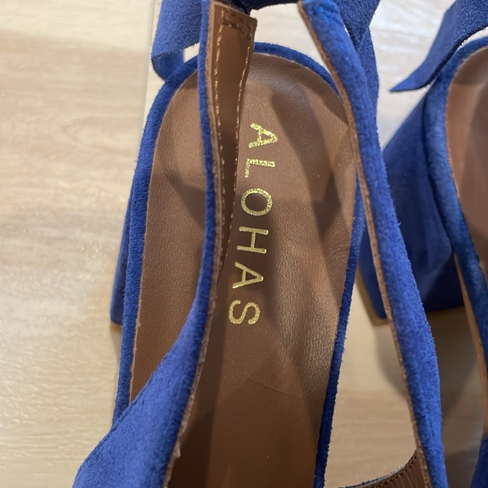 ALOHAS Blue Suede Slingback Heels - Picture 7 of 11